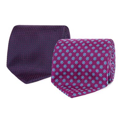 The Collection Pack of two purple geometrical design tie